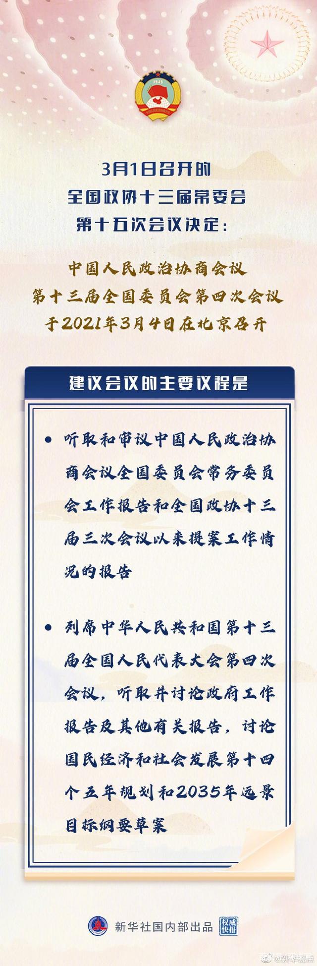 全國政協會議議程來了!全國政協會議什么時候召開?在哪里召開?