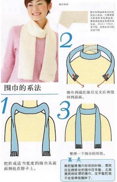 常見的圍巾系法圖解：單層十字結