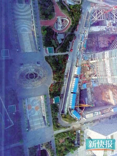 廣州花城廣場衛(wèi)星地圖似豬頭，“豬鼻子”原是音樂噴泉圖